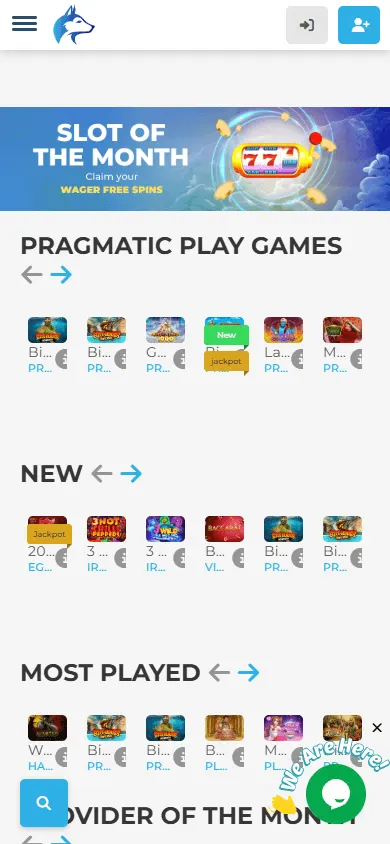 Wolfy Casino mobile-optimised home screen on a smartphone