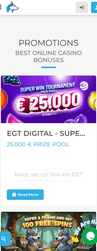 Wolfy Casino mobile promotions area with casino offers on a smartphone